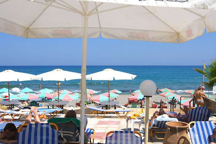 Sun terrace, beach and sea