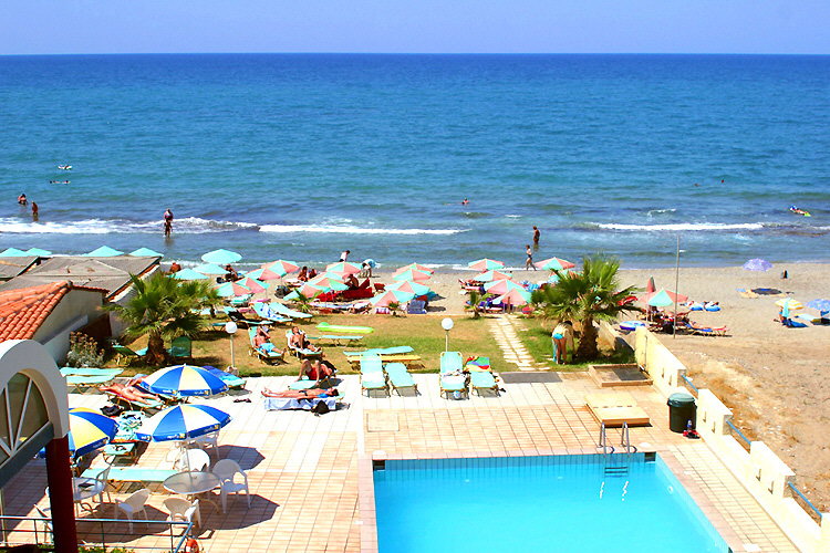 Sun terrace, beach and sea from above